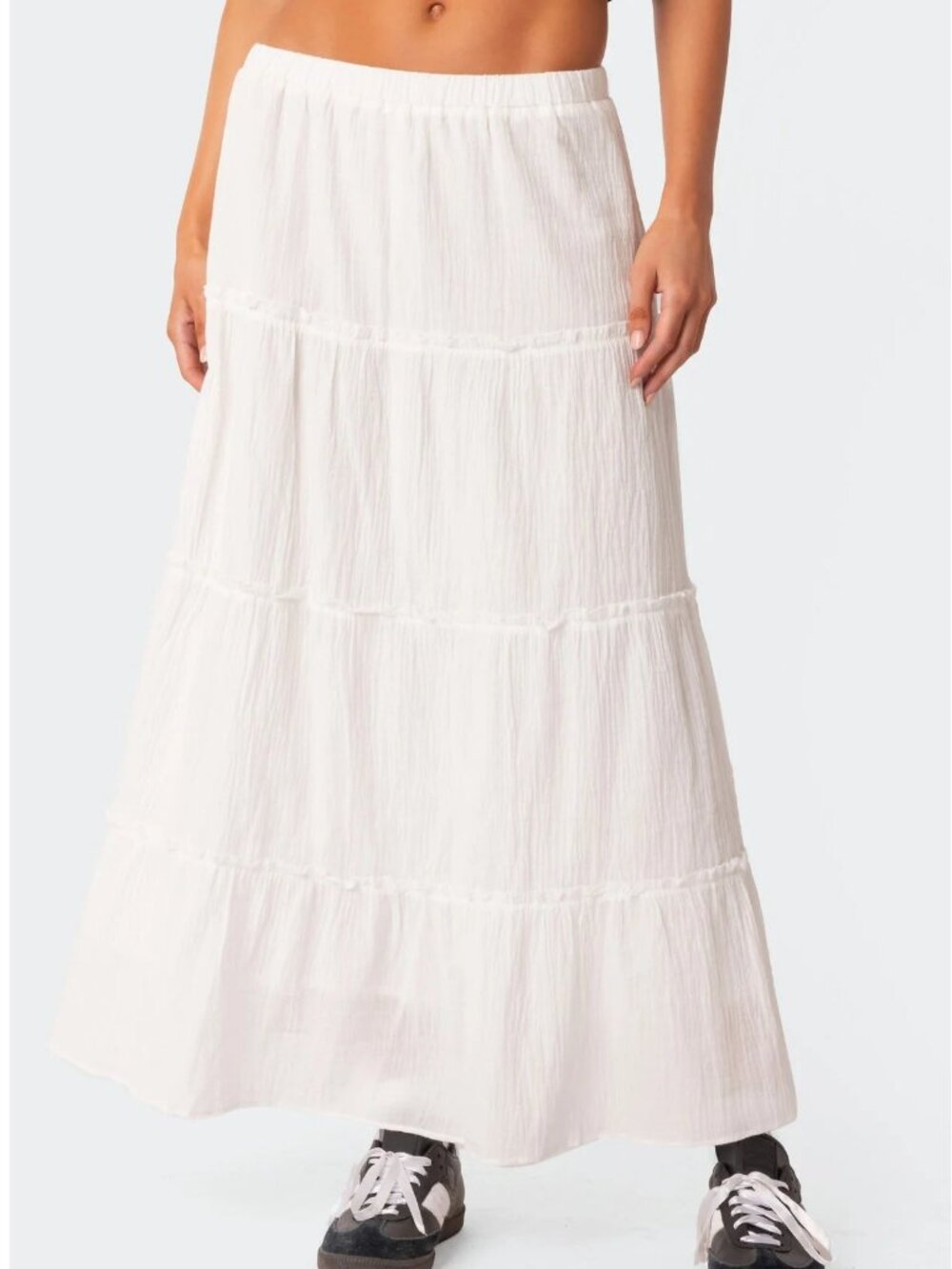 Edikted White 100% Cotton Tiered Maxi Skirt Boho Cottagecore Size S